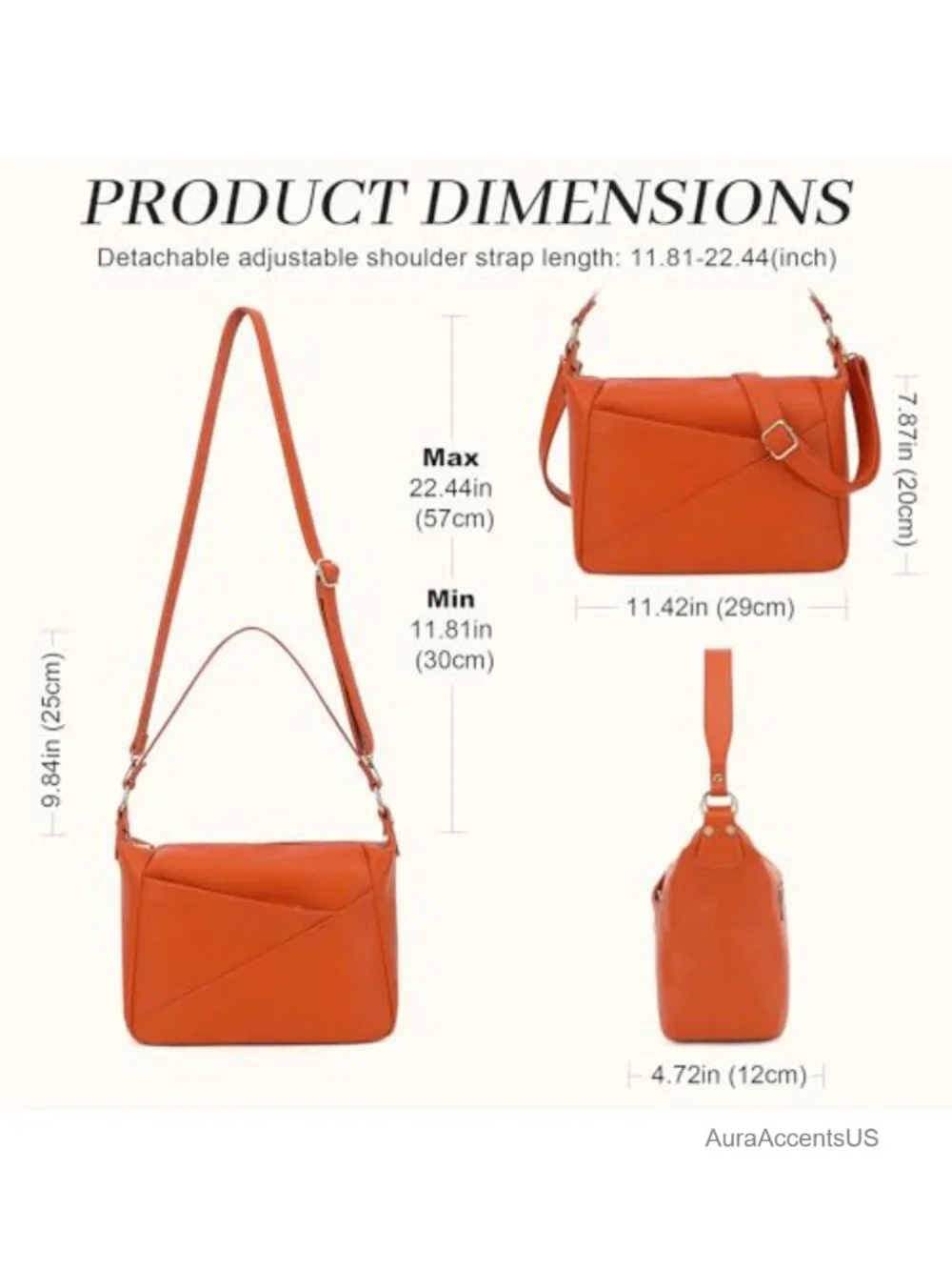 Women's Vegan Leather Crossbody Hobo Bag with Adjustable Strap